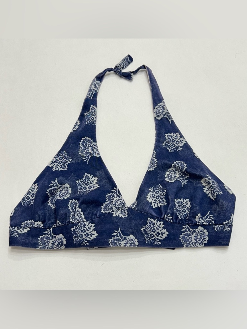 Vintage 1970s Boho Halter Crop Top Bralette Style Hippie Festival Blue Floral